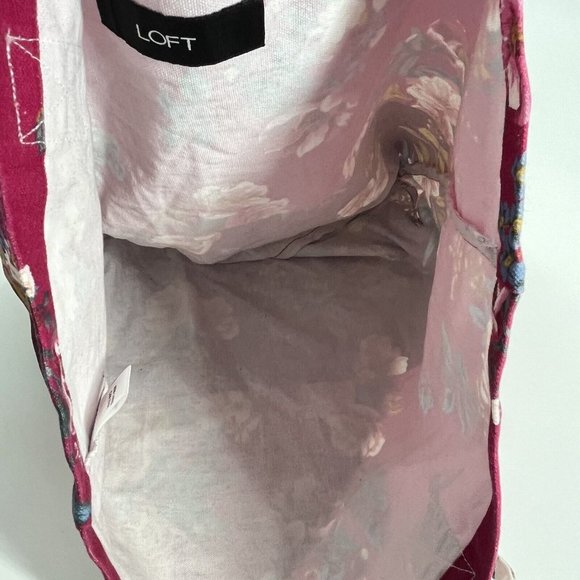 Loft Red Floral Canvas Tote Bag Cotton - Picture 4 of 6